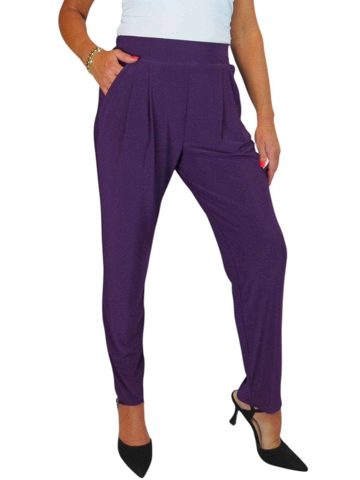 Women's Smart Work Elasticated Waist Trousers Deep Purple