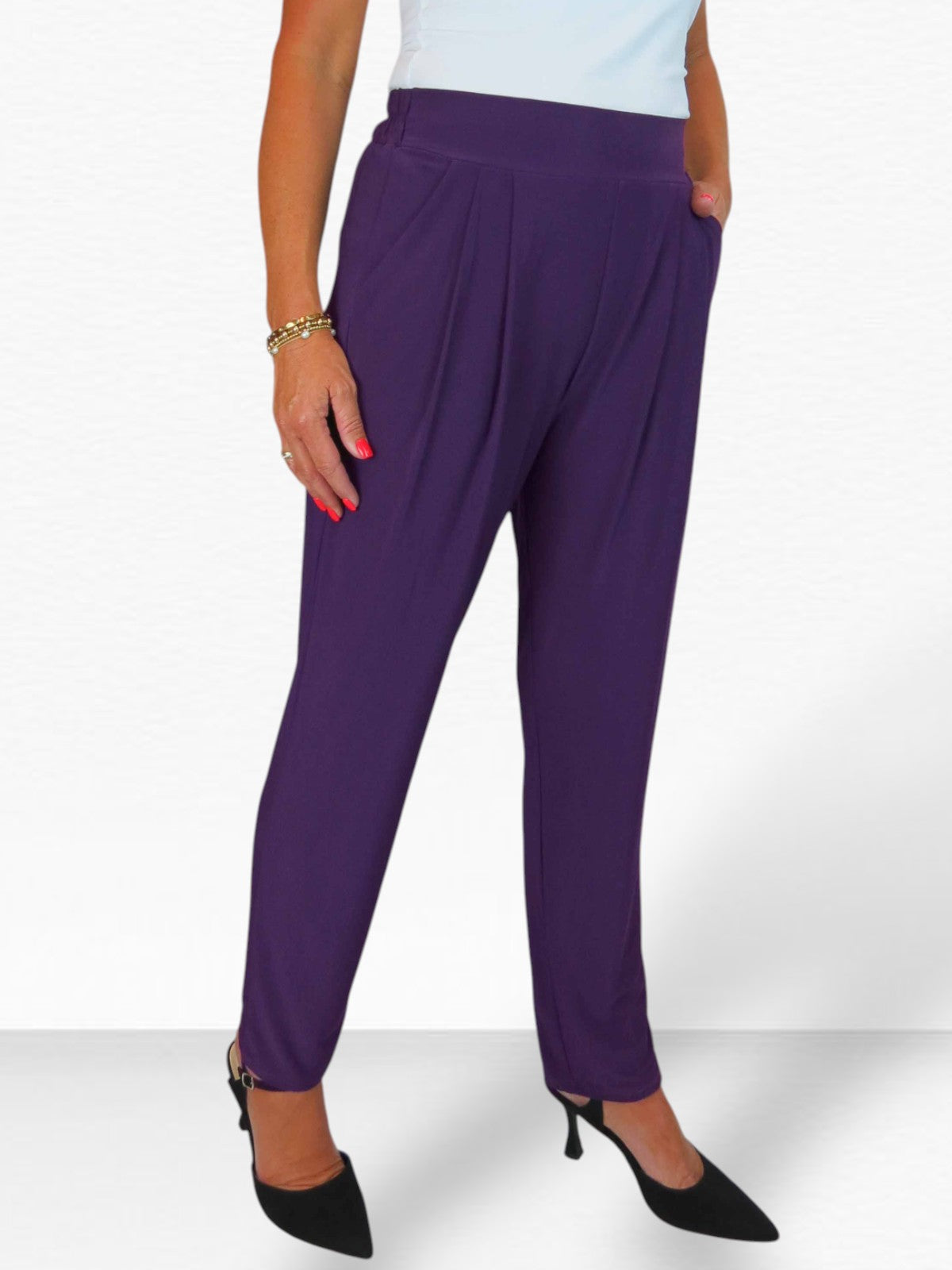 Women's Smart Work Elasticated Waist Trousers Deep Purple