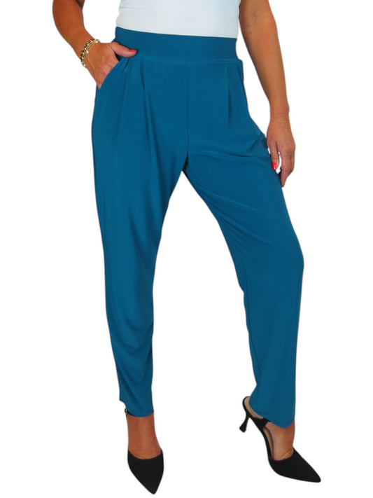 Women's Smart Work Elasticated Waist Trousers Teal Blue