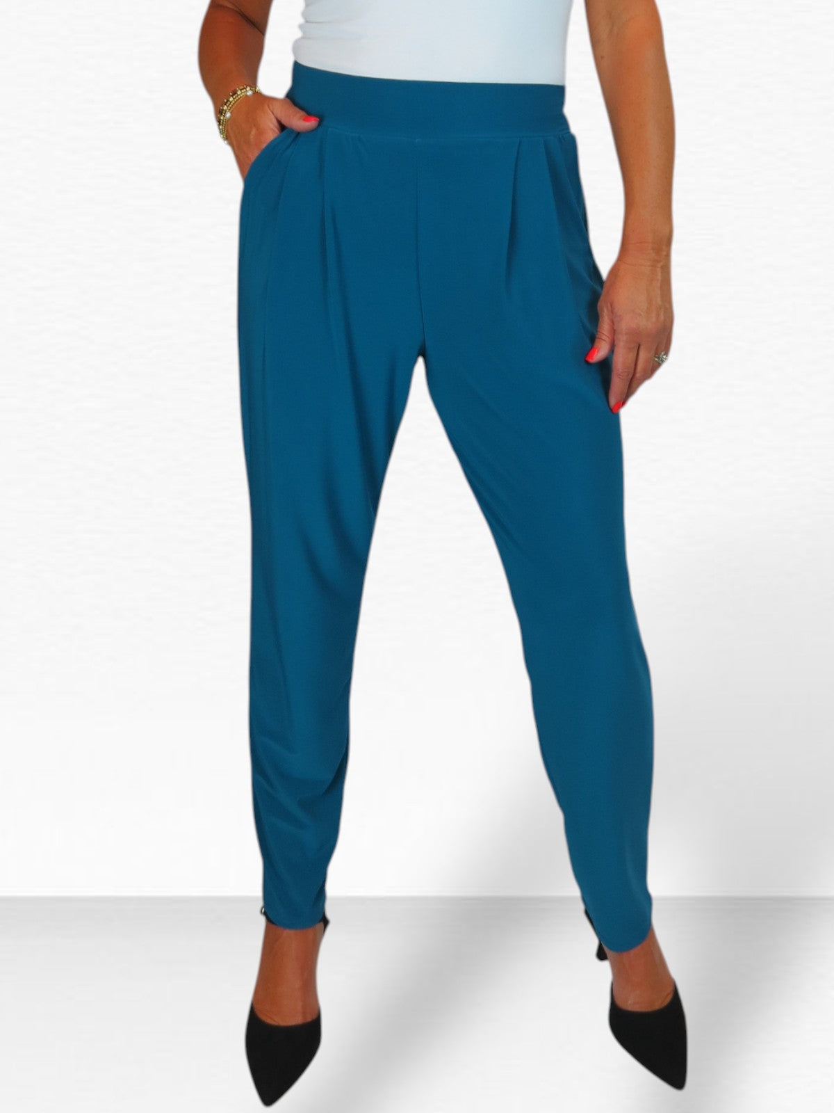 Women's Smart Work Elasticated Waist Trousers Teal Blue