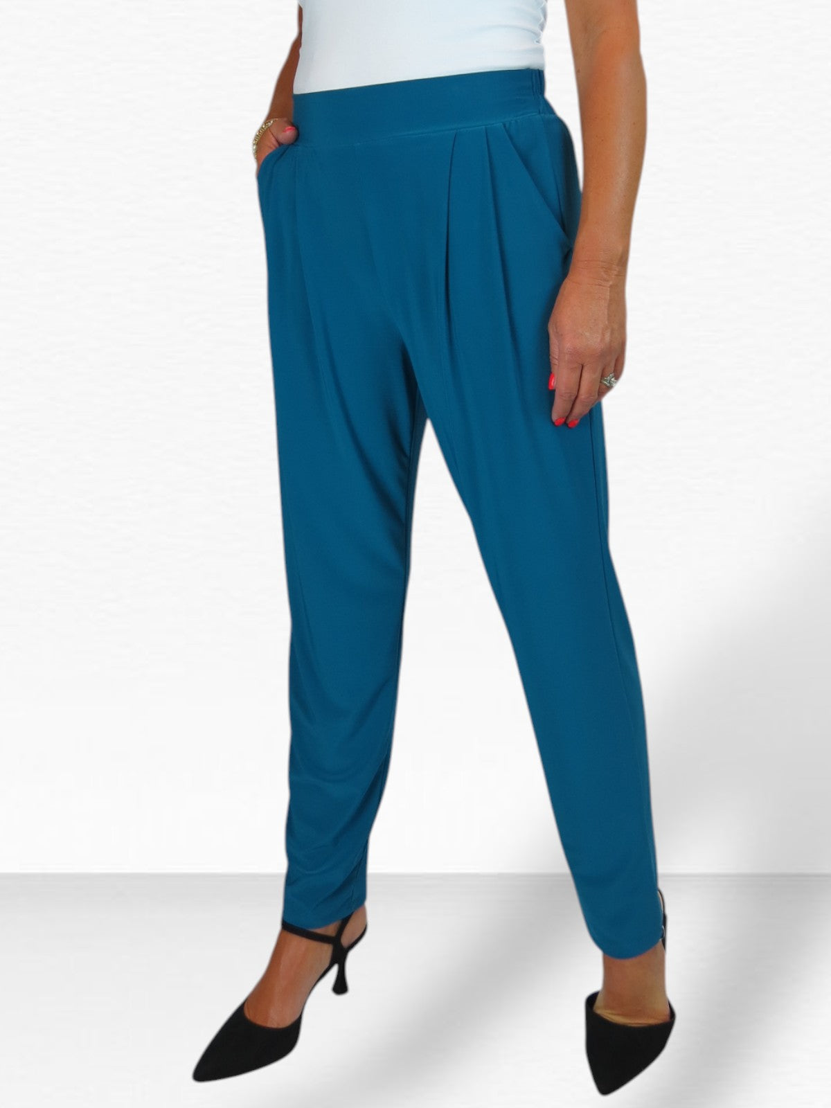 Women's Smart Work Elasticated Waist Trousers Teal Blue