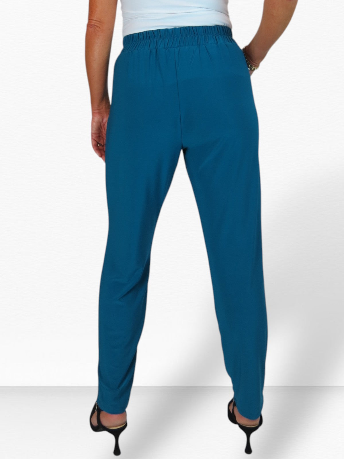 Women's Smart Work Elasticated Waist Trousers Teal Blue
