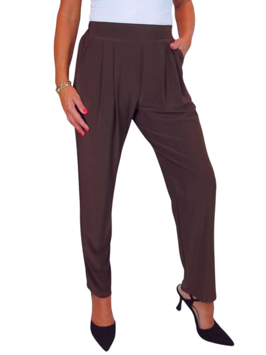 Women's Smart Work Elasticated Waist Trousers Brown