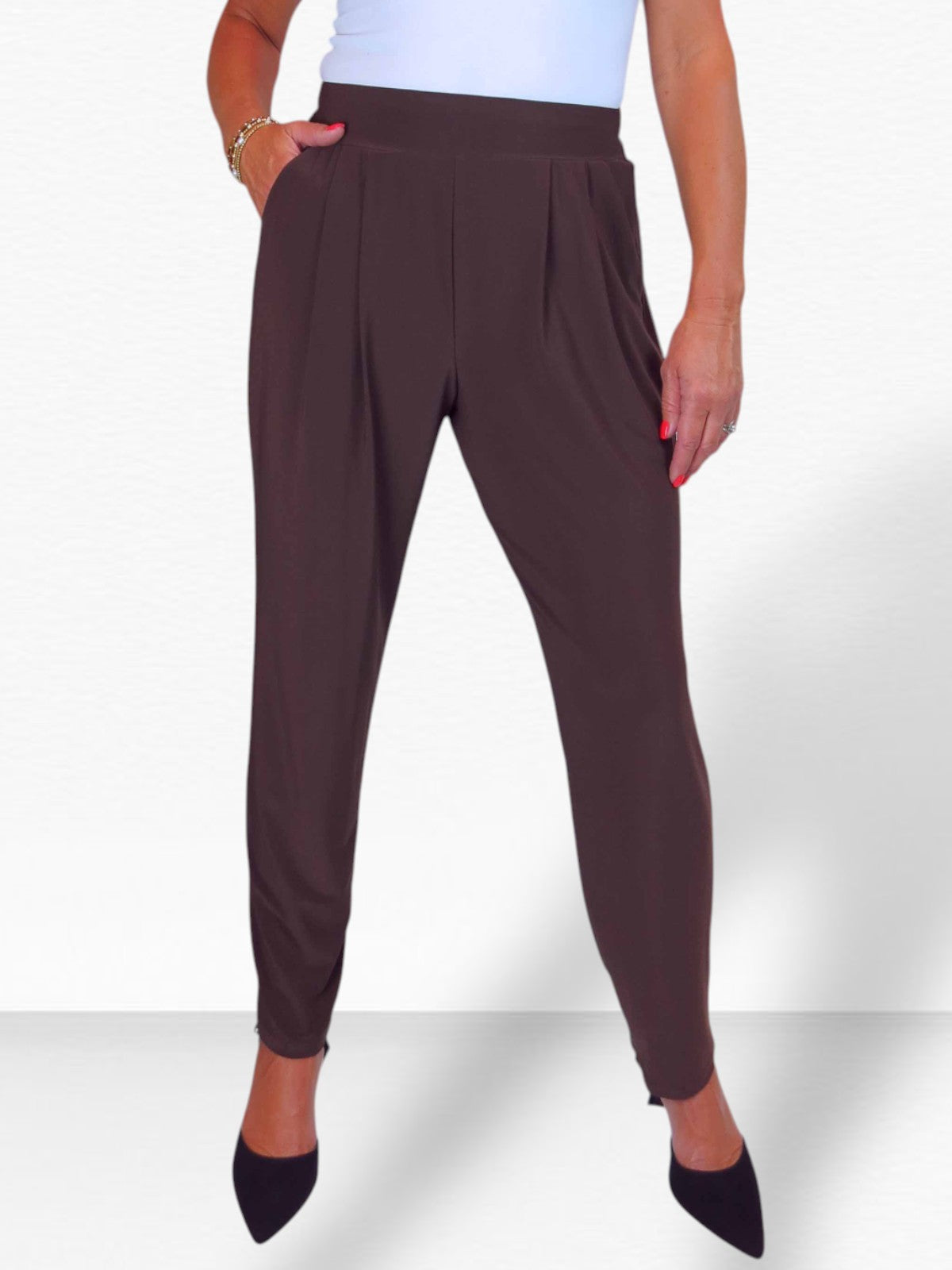 Women's Smart Work Elasticated Waist Trousers Brown