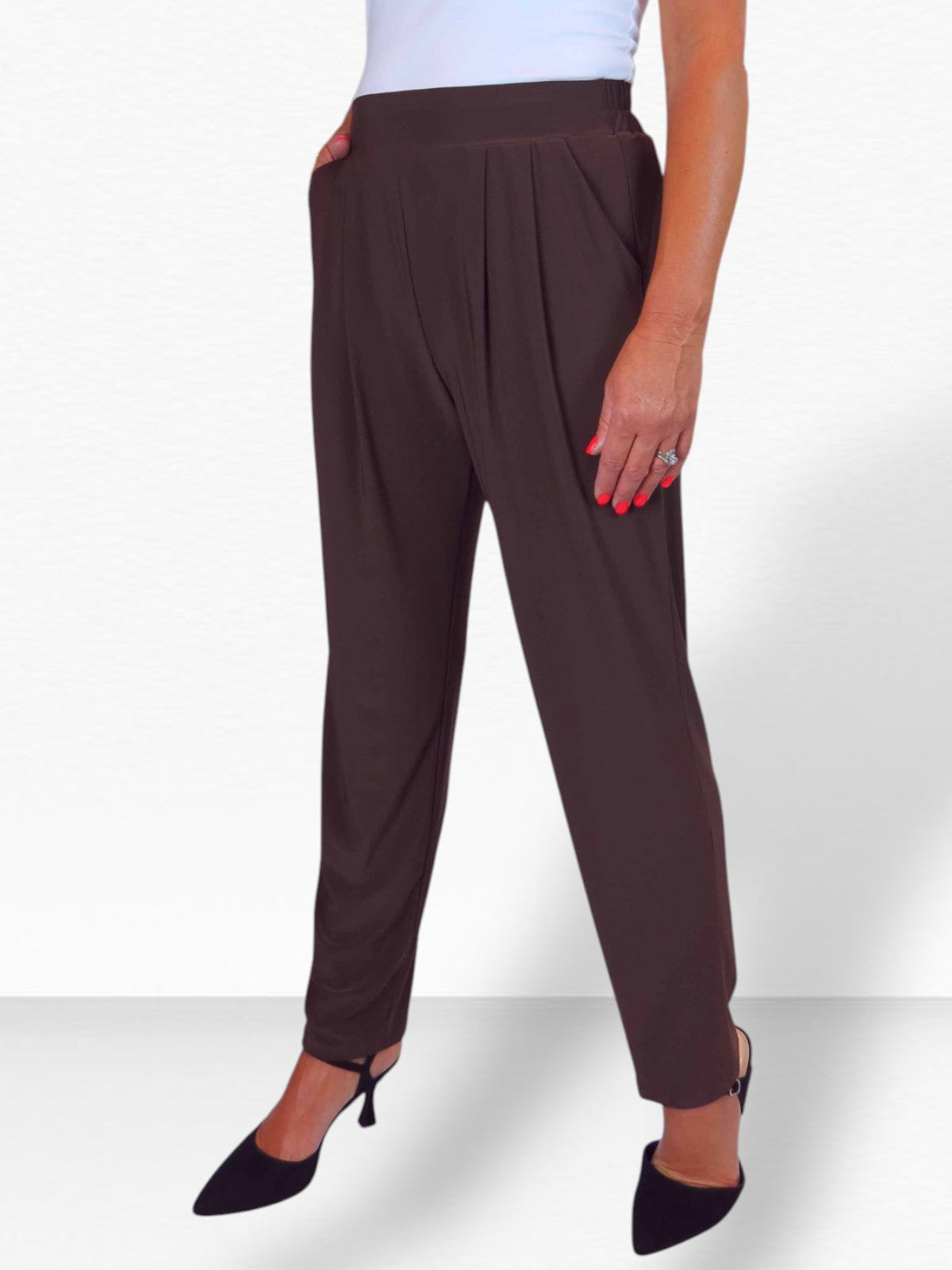 Women's Smart Work Elasticated Waist Trousers Brown