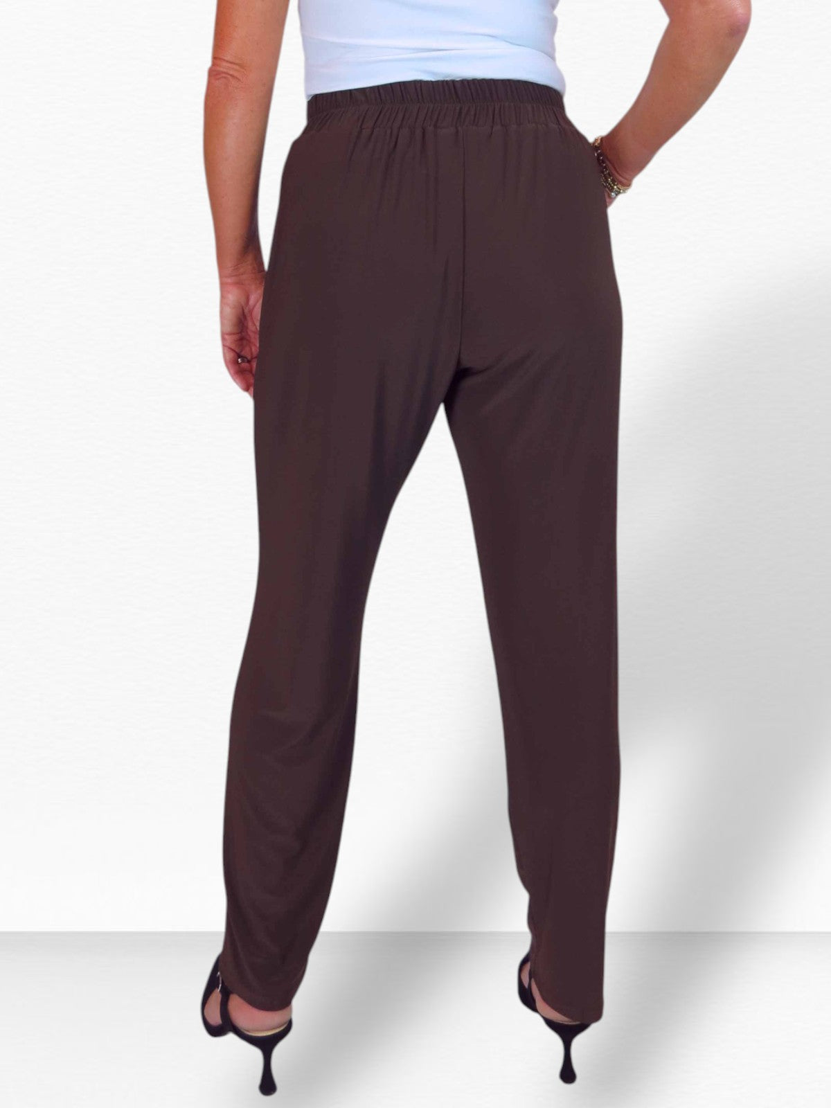 Women's Smart Work Elasticated Waist Trousers Brown
