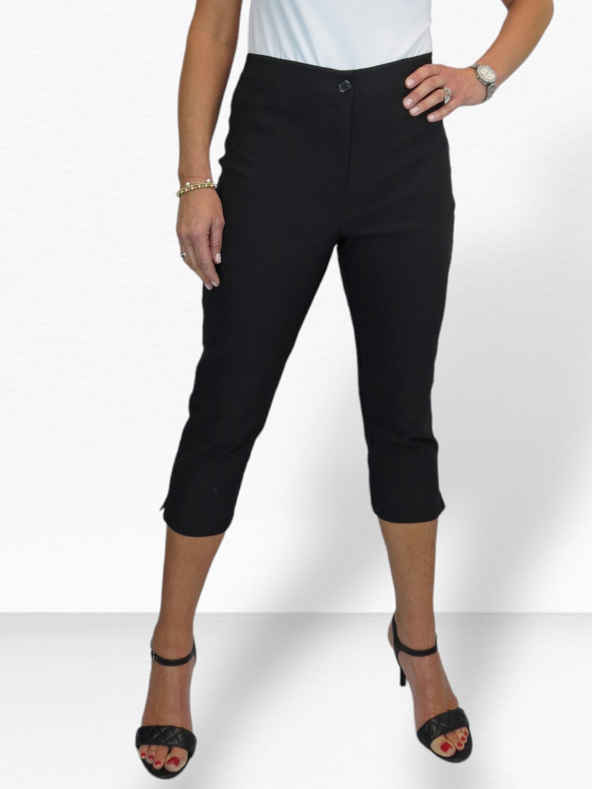 Women's Cropped 3/4 Length Capri Trousers Black