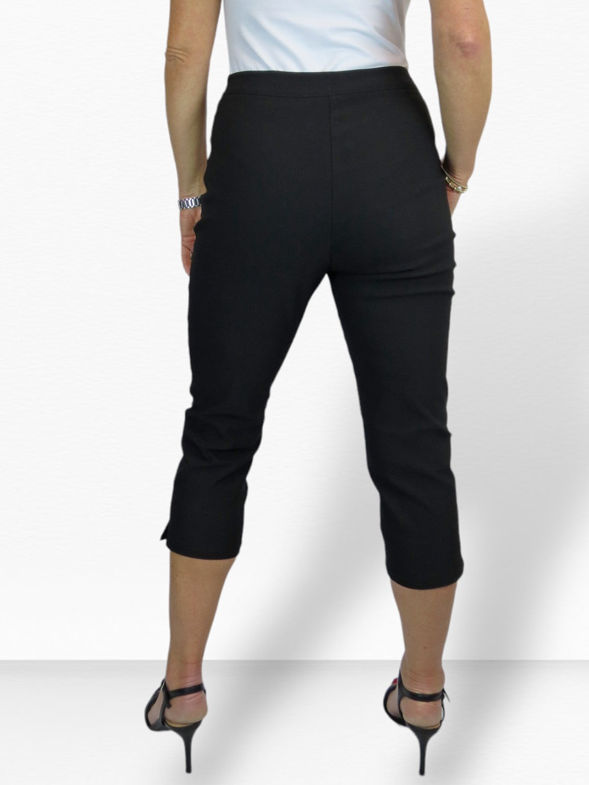 Women's Cropped 3/4 Length Capri Trousers Black
