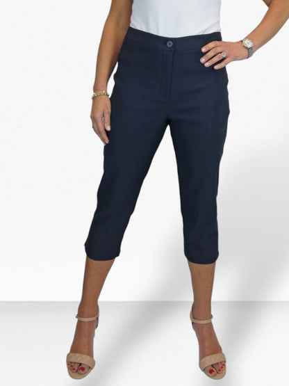 Women's Cropped 3/4 Length Capri Trousers Navy Blue