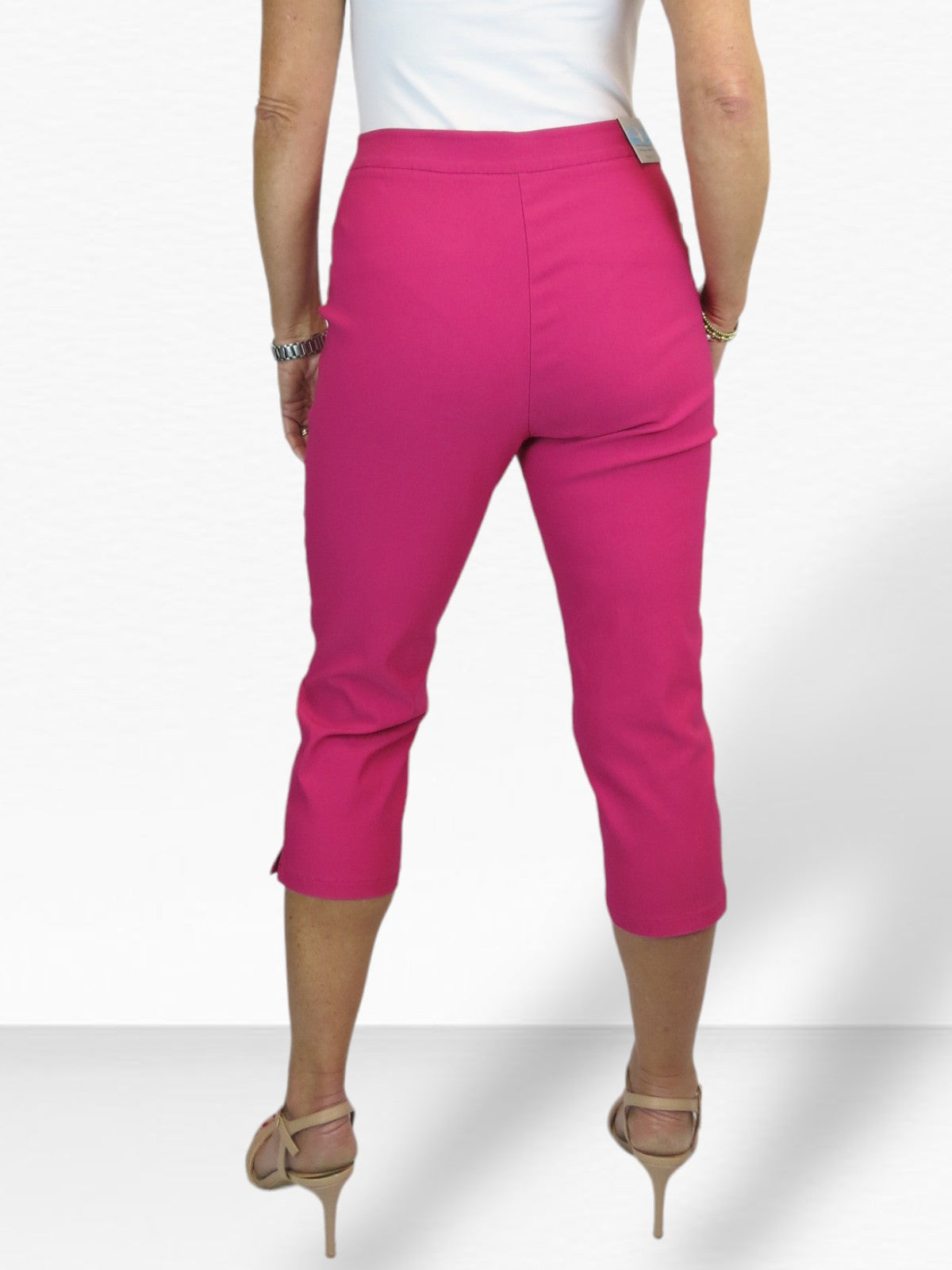 Women's Cropped 3/4 Length Capri Trousers Fuchsia Pink