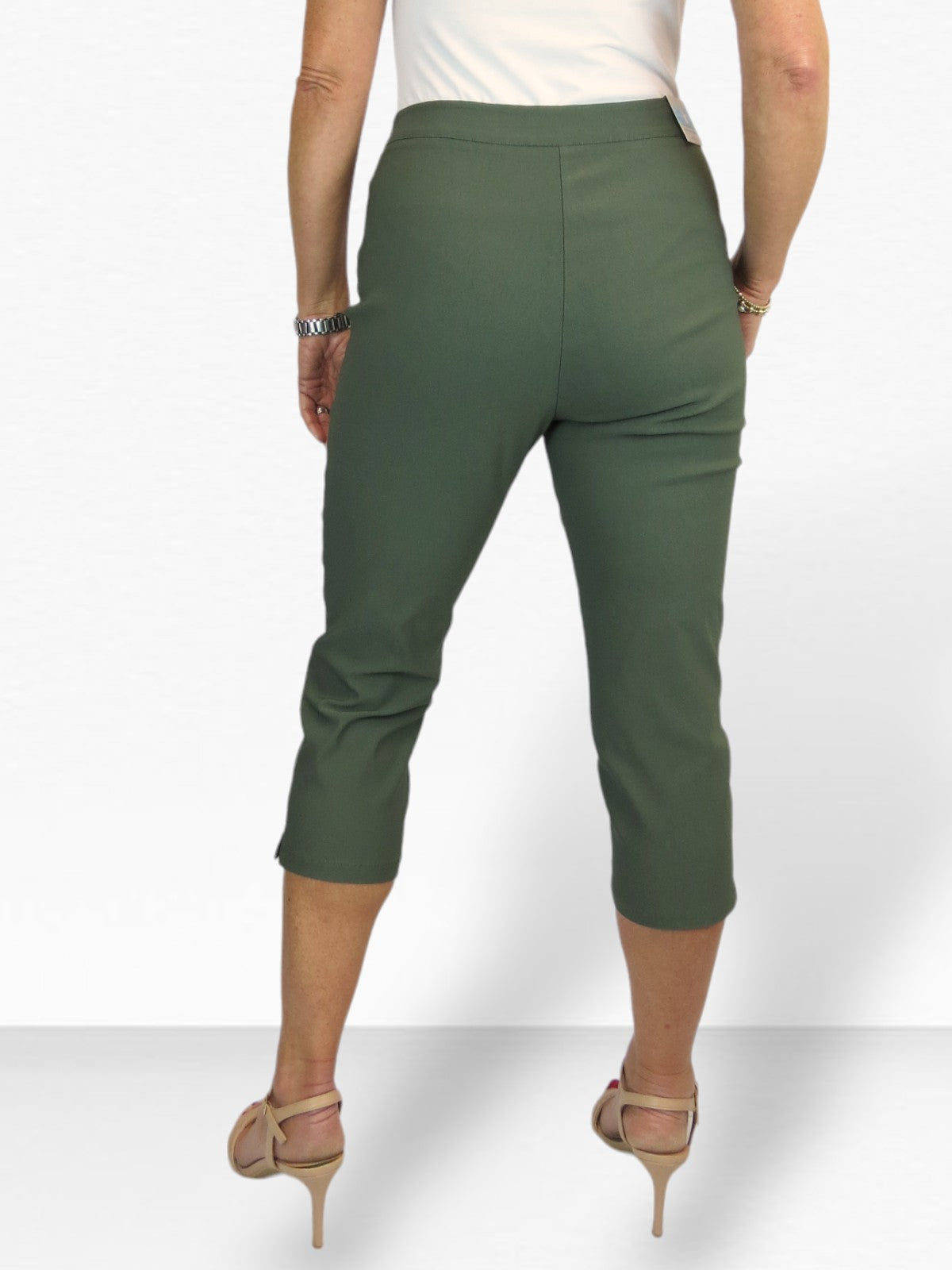Women's Cropped 3/4 Length Capri Trousers Khaki Green