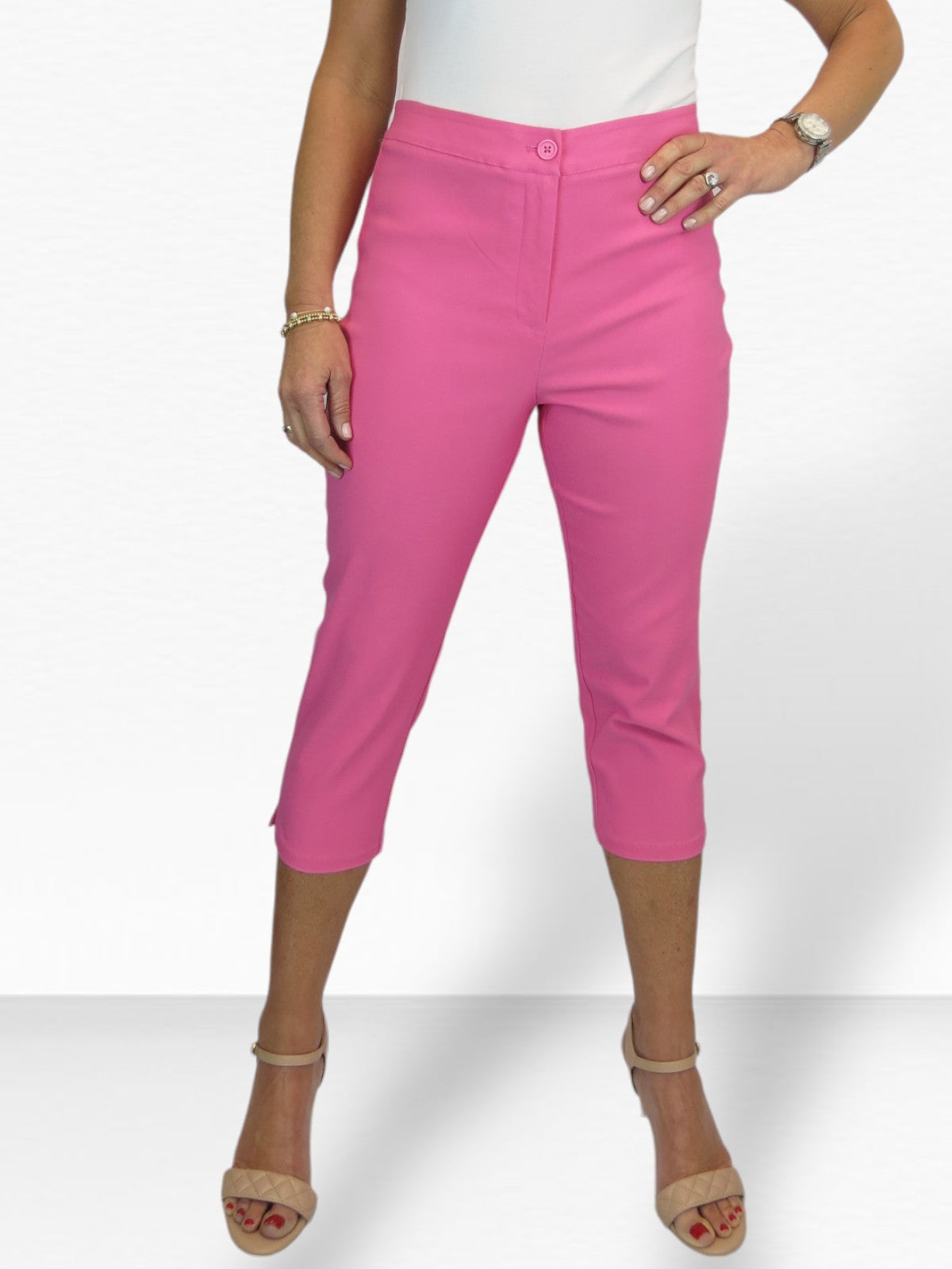 Women's Cropped 3/4 Length Capri Trousers Hot Pink