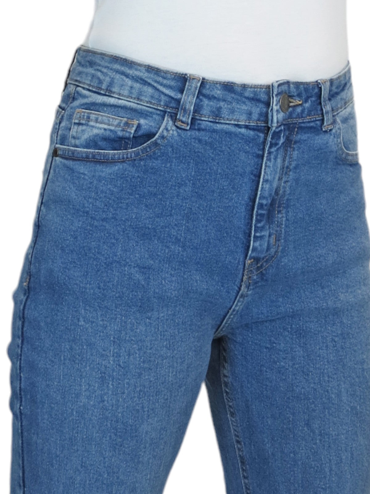 Women's Straight Leg Stretch Denim Jeans Mid Blue Faded