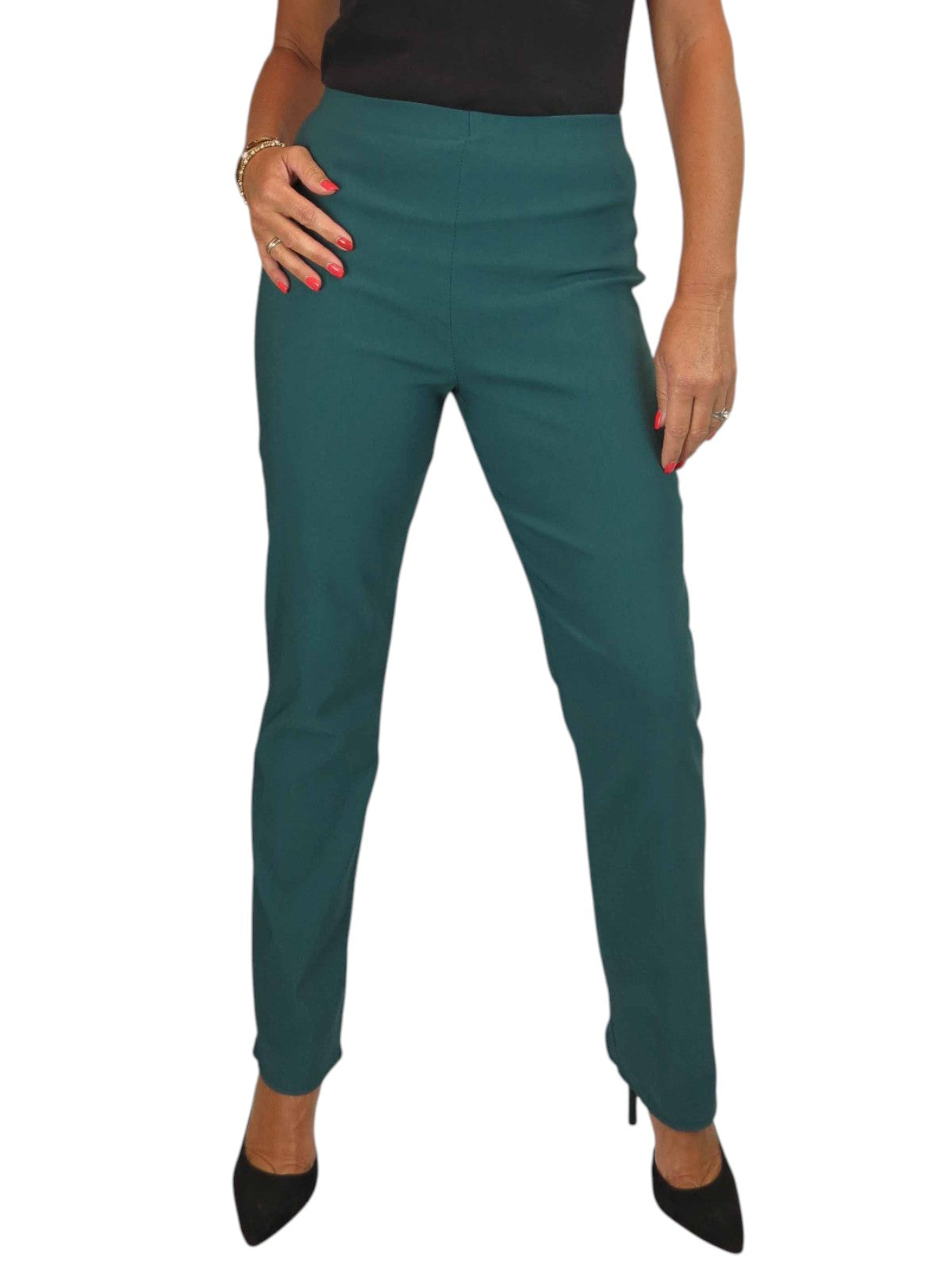 Elasticated Waist Straight Leg Trousers Bottle Green