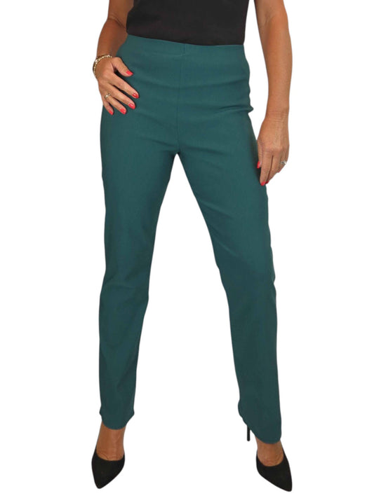 Elasticated Waist Straight Leg Trousers Bottle Green