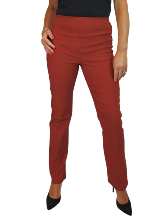 Elasticated Waist Straight Leg Trousers Rust Brown