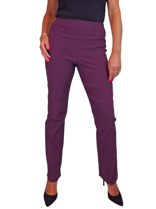 Elasticated Waist Straight Leg Trousers Plum