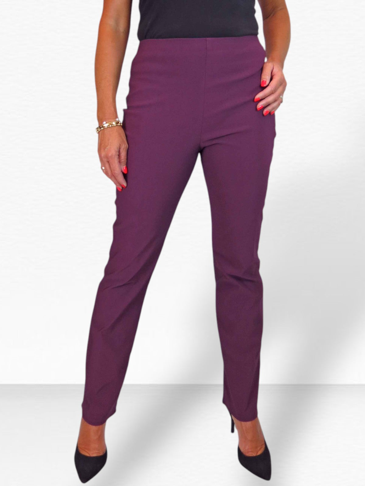 Elasticated Waist Straight Leg Trousers Plum