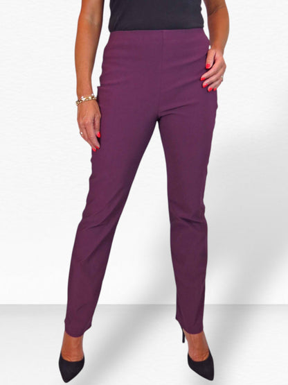 Elasticated Waist Straight Leg Trousers Plum