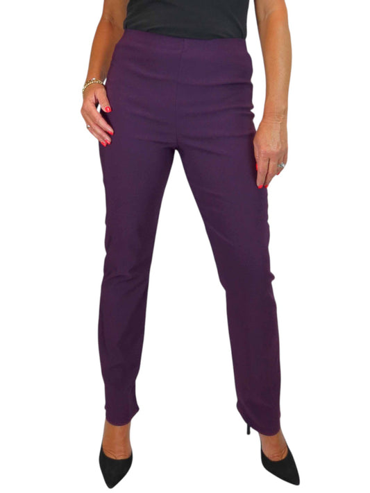 Elasticated Waist Straight Leg Trousers Purple