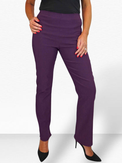 Elasticated Waist Straight Leg Trousers Purple