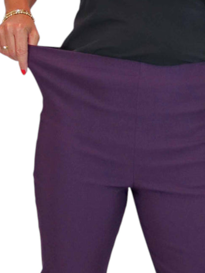 Elasticated Waist Straight Leg Trousers Purple