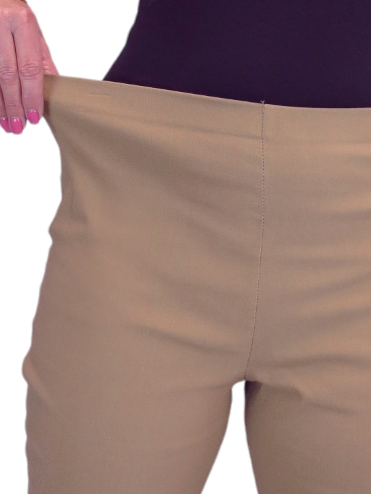 Elasticated Waist Straight Leg Trousers Camel Beige