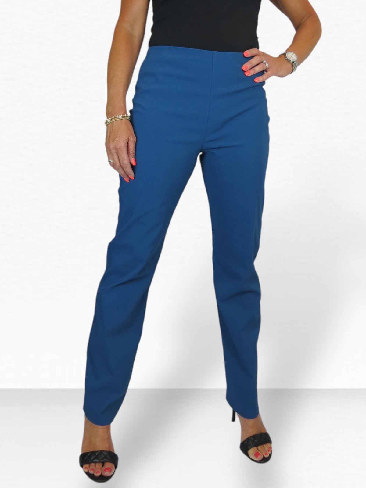 Elasticated Waist Straight Leg Trousers Teal