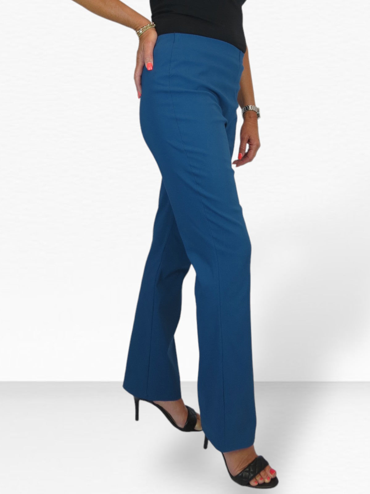 Elasticated Waist Straight Leg Trousers Teal