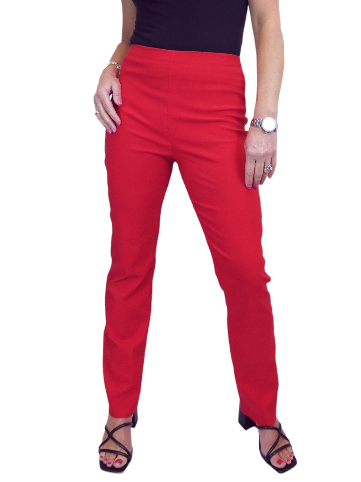 Elasticated Waist Straight Leg Trousers Red