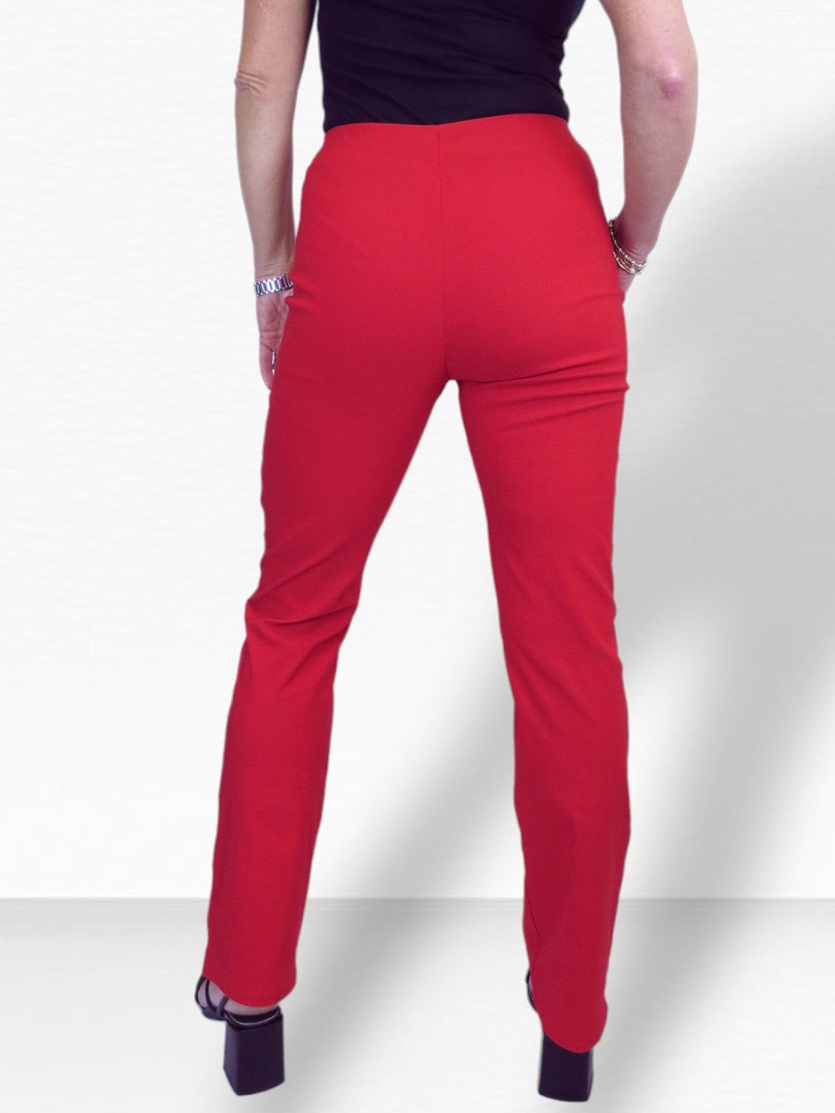 Elasticated Waist Straight Leg Trousers Red