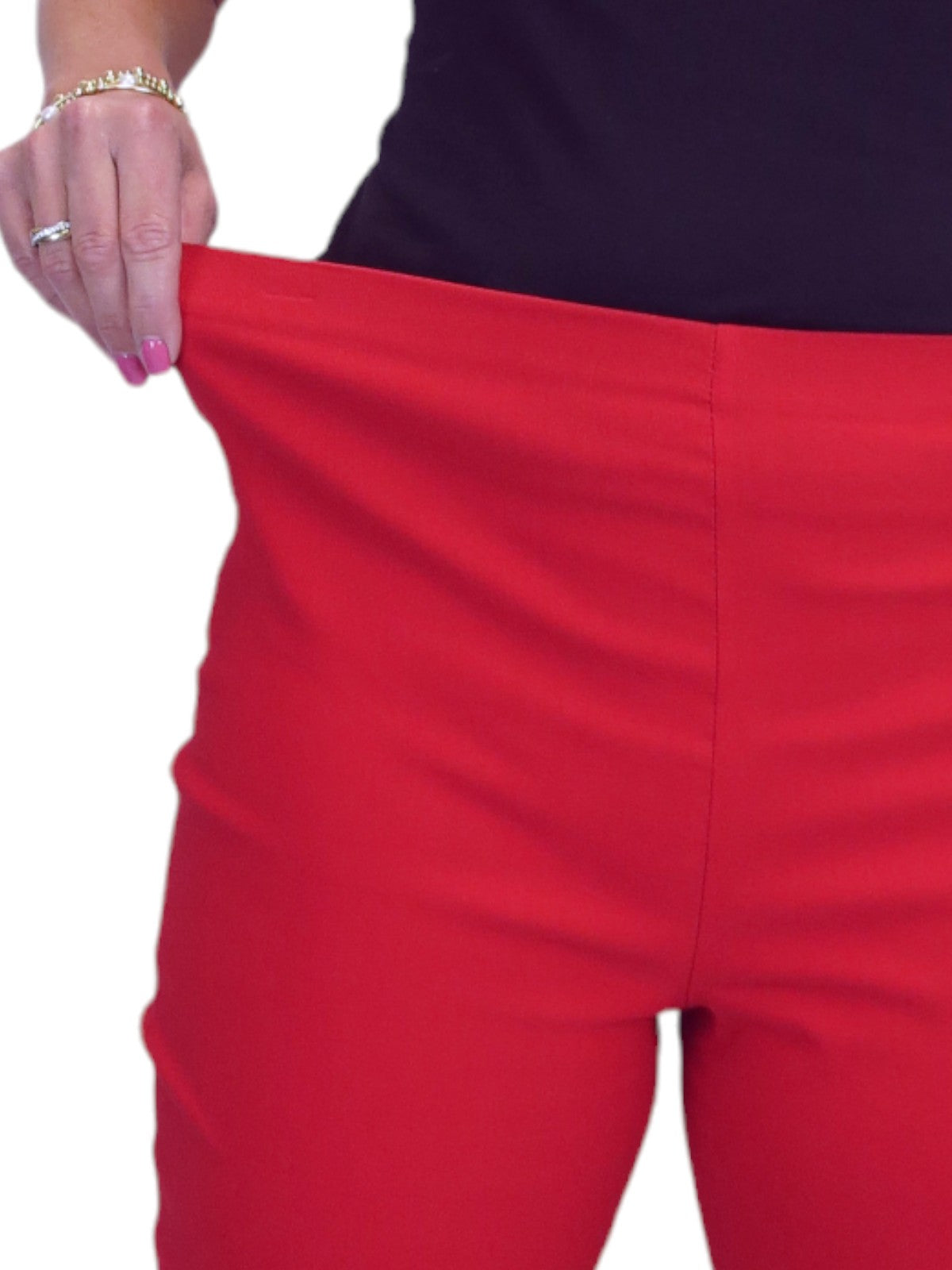 Elasticated Waist Straight Leg Trousers Red