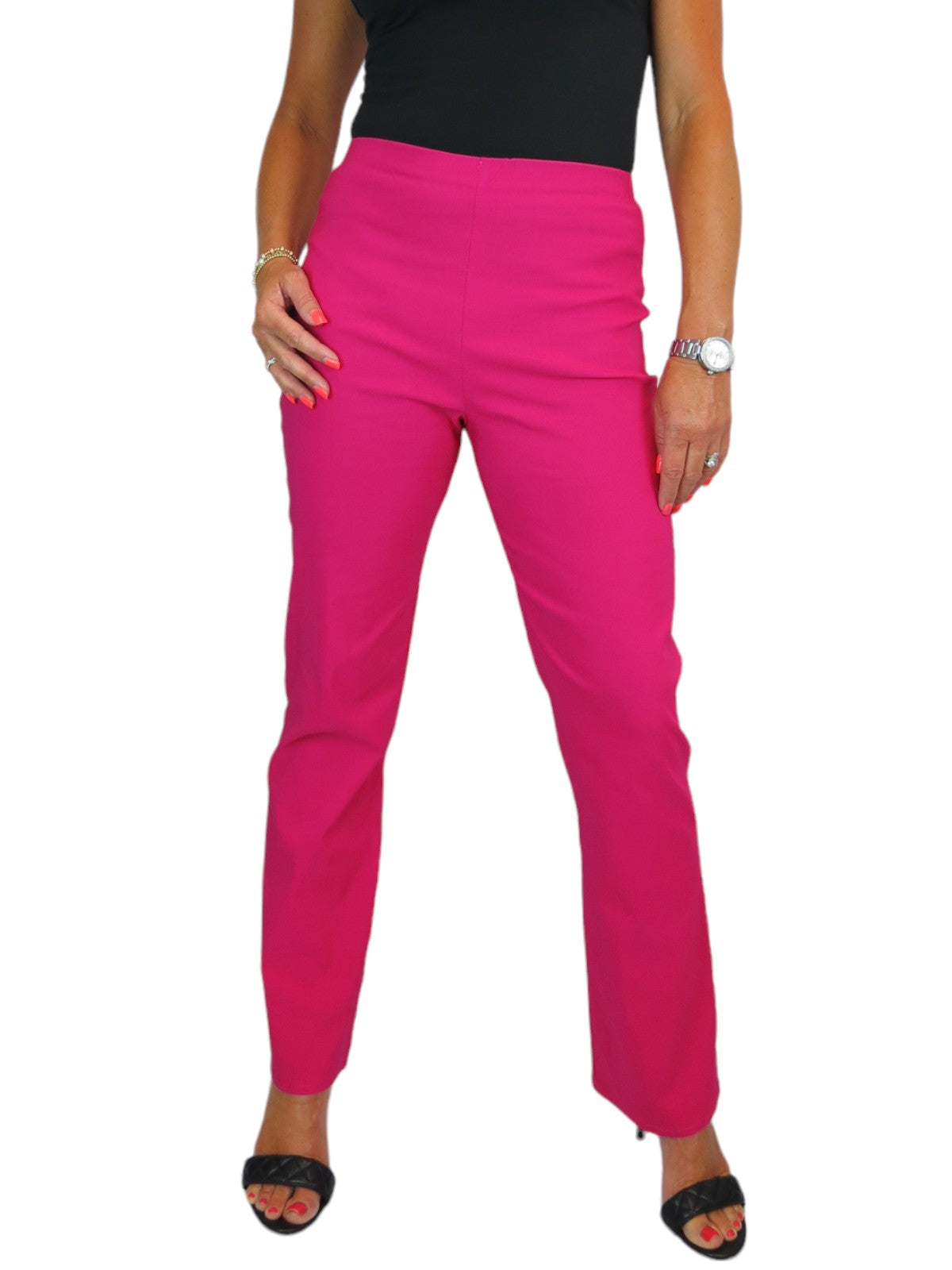 Elasticated Waist Straight Leg Trousers Hot Pink