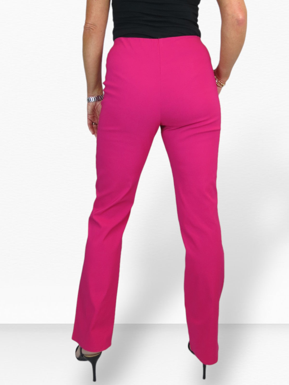 Elasticated Waist Straight Leg Trousers Hot Pink