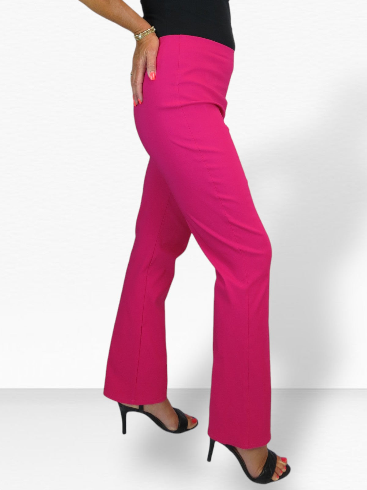 Elasticated Waist Straight Leg Trousers Hot Pink