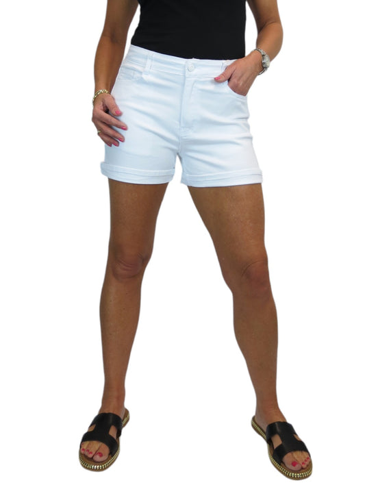 Women's Summer Denim Slim Fit Shorts with Turn Up Cuff White