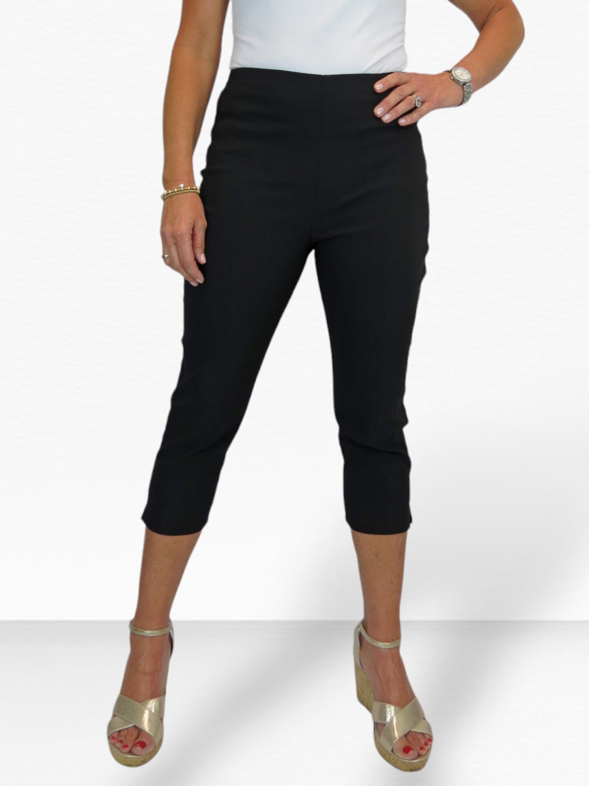 Women's Pull On Elasticated Waist Cropped Trousers Black