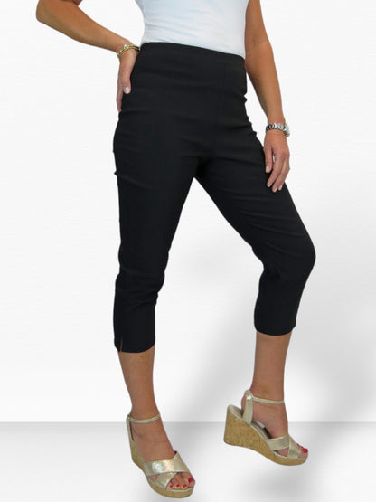 Women's Pull On Elasticated Waist Cropped Trousers Black