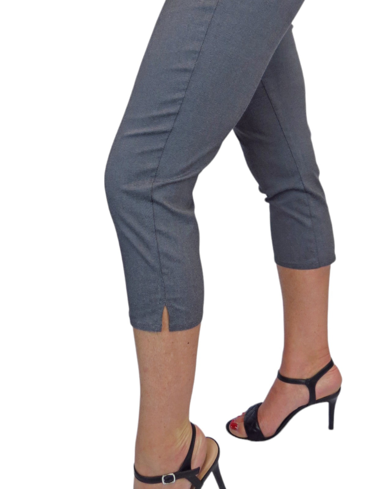 Women's Pull On Elasticated Waist Cropped Trousers Marl Grey