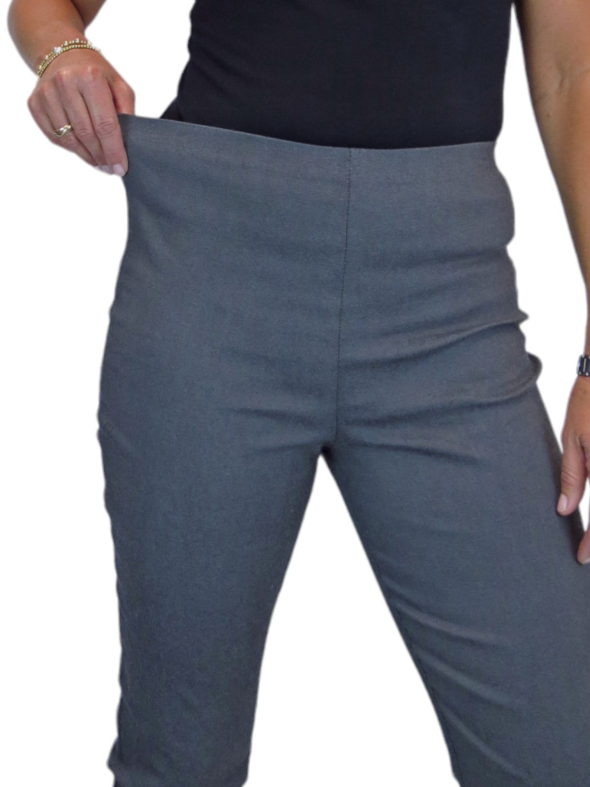 Women's Pull On Elasticated Waist Cropped Trousers Marl Grey