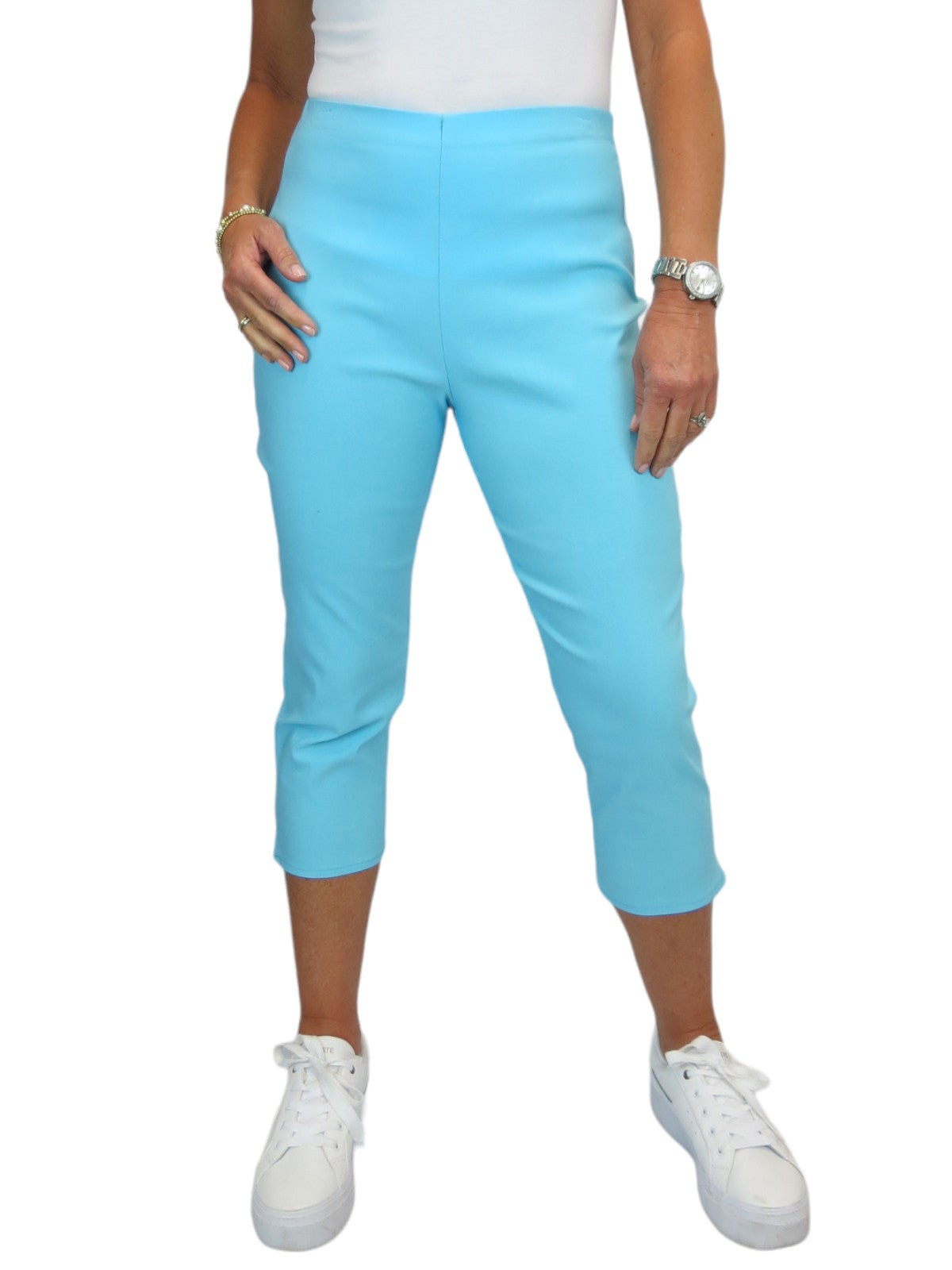 Women's Pull On Elasticated Waist Cropped Trousers Turquoise