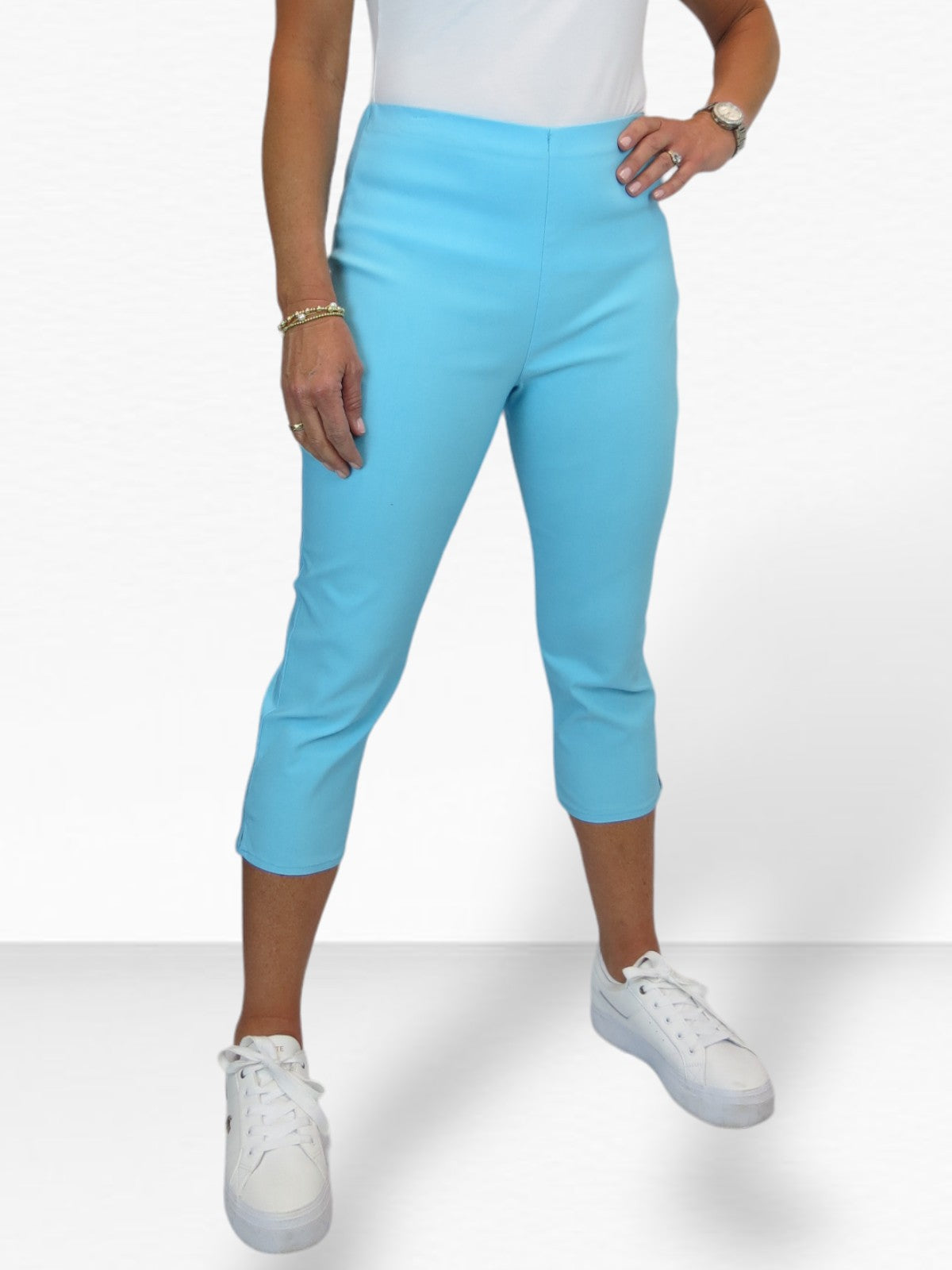 Women's Pull On Elasticated Waist Cropped Trousers Turquoise