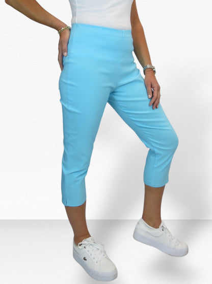 Women's Pull On Elasticated Waist Cropped Trousers Turquoise