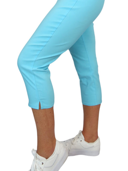 Women's Pull On Elasticated Waist Cropped Trousers Turquoise