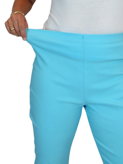 Women's Pull On Elasticated Waist Cropped Trousers Turquoise