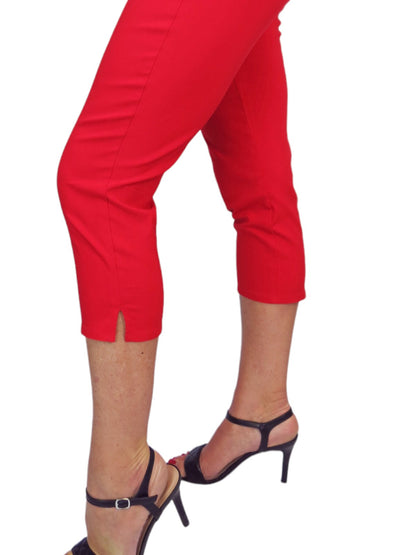 Women's Pull On Elasticated Waist Cropped Trousers Red