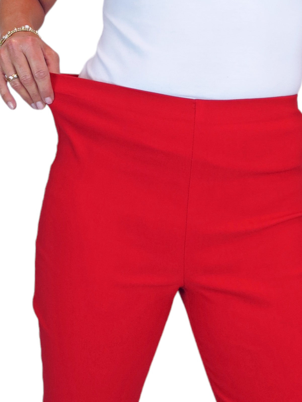Women's Pull On Elasticated Waist Cropped Trousers Red