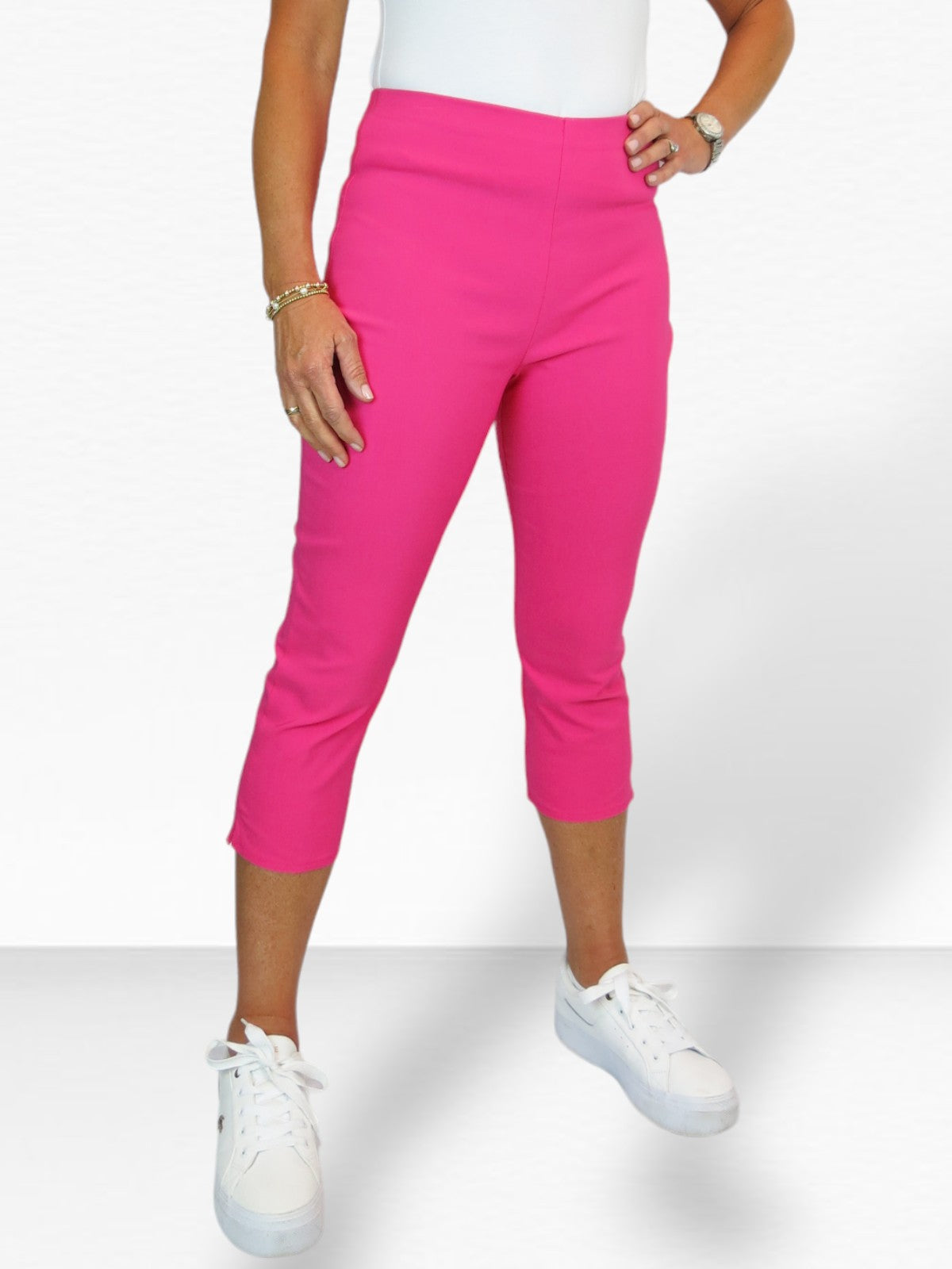 Women's Pull On Elasticated Waist Cropped Trousers Hot Pink