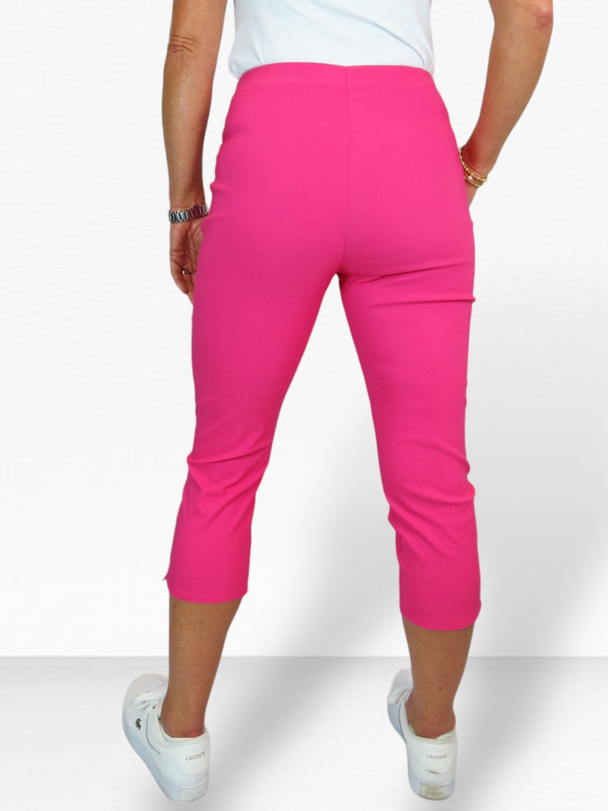 Women's Pull On Elasticated Waist Cropped Trousers Hot Pink