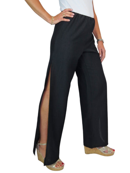 Women's Linen Look Open Leg Trousers Black